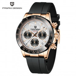 Часы PAGANI DESIGN Мужские кварцевые, водонепроницаемые до 100 м, спортивные часы с роскошным сапфировым стеклом и резиновым ремешком, мужские часы с хронографом Gold grey